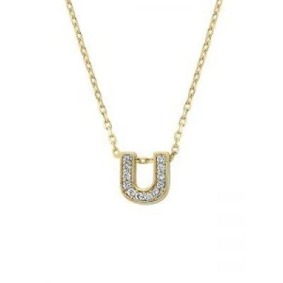 Altın U Harfli Taşlı Kolye ürün görseli 1