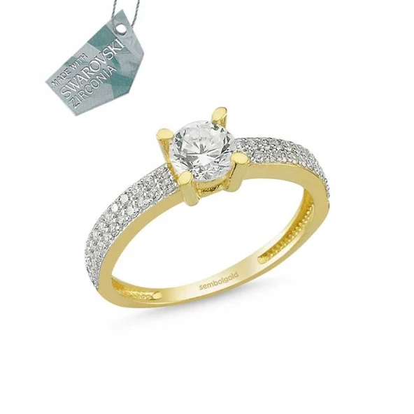 Altın Tektaş Yüzük Özel Tasarım Swarovski ürün görseli 1