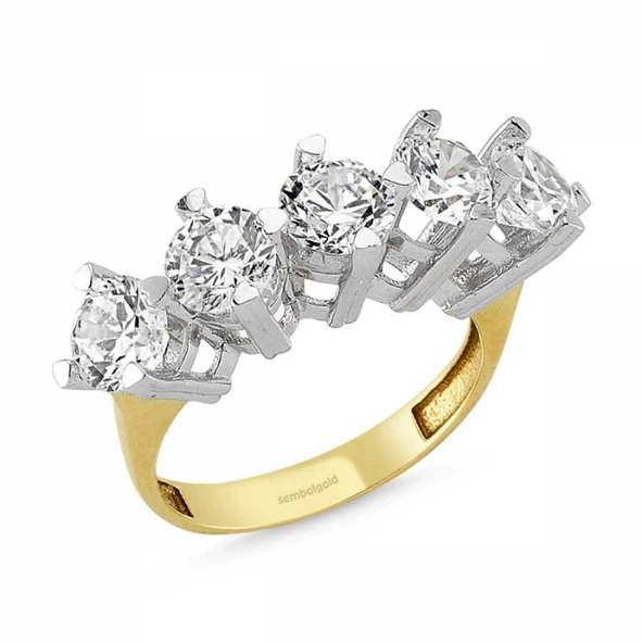 Altın 5 Taş Yüzük SWAROVSKİ Taşlı ürün görseli 1
