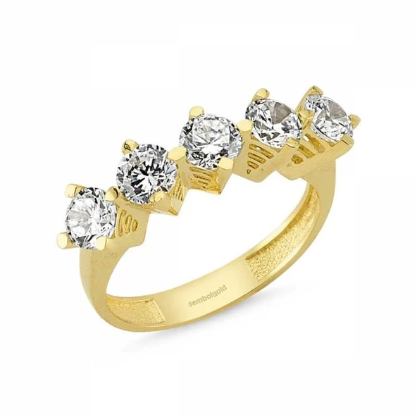 Altın 5 Taş Yüzük SWAROVSKİ Taşlı ürün görseli 1