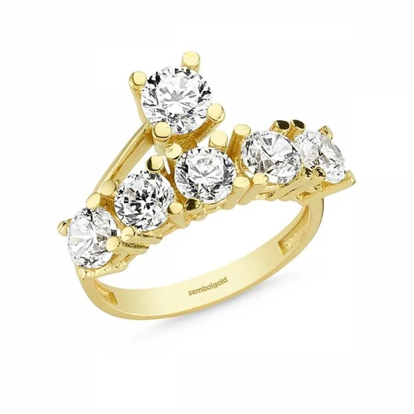 Altın Tektaş & 5 Taş Yüzük SWAROVSKİ Taşlı ürün görseli 1