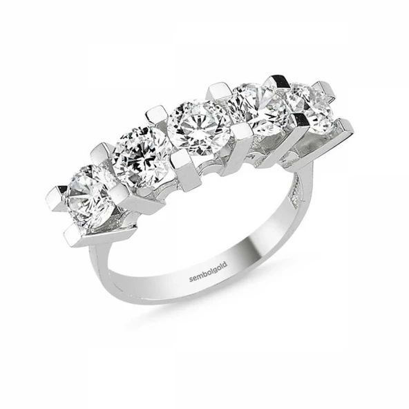 Altın 5 Taş Yüzük SWAROVSKİ Taşlı ürün görseli 1