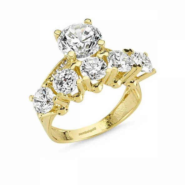 Altın 5 Taş Tektaş Yüzük SWAROVSKİ Taşlı ürün görseli 1