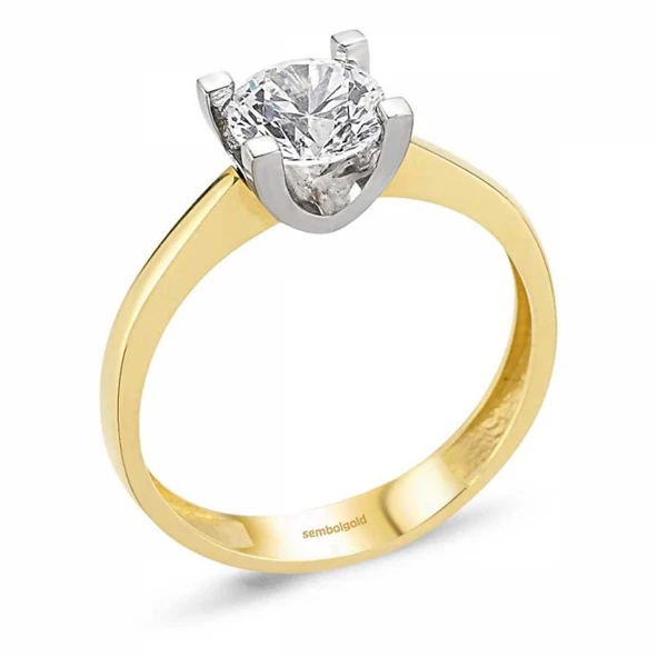 Altın Tektaş Yüzük 14K Swarovski ürün görseli 1