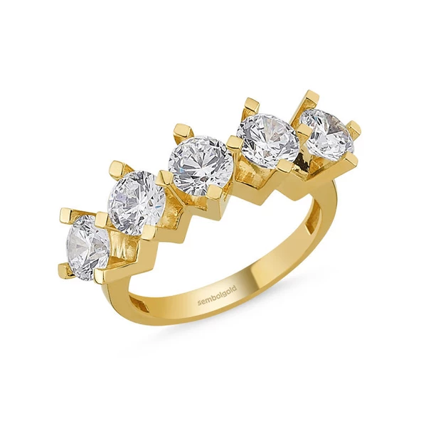 5 Taş Yüzük Sarı Altın Swarovski ürün görseli 1