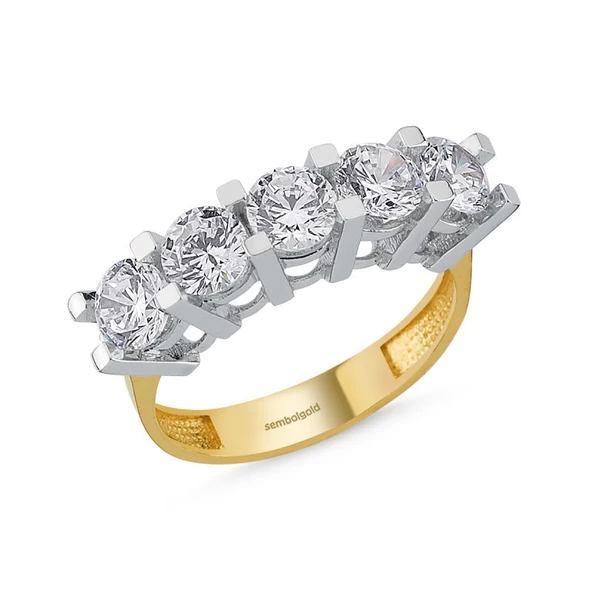 5 Taş Yüzük Sarı Altın Swarovski ürün görseli 1