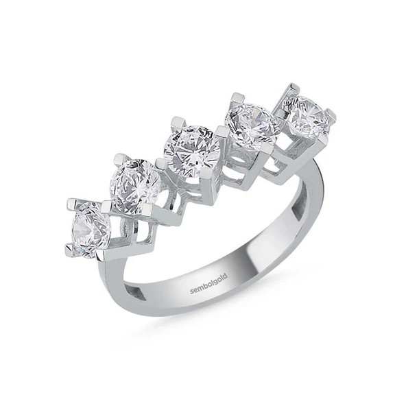 5 Taş Yüzük Beyaz Altın Swarovski ürün görseli 1