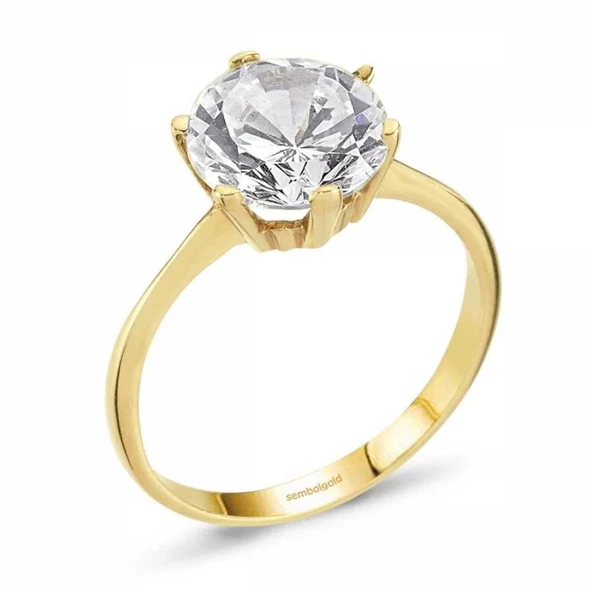 Altın Tektaş Yüzük 14K Swarovski 1.00 Karat ürün görseli 1