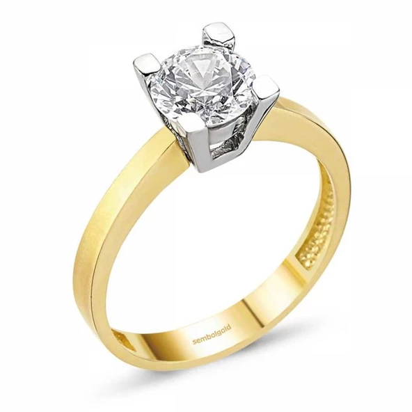 Altın Tektaş Yüzük 14K Swarovski ürün görseli 1