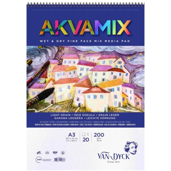 Van Dyck Akvamix Multi Teknik Sanatsal Blok 200 gr 20 yp A3 Spiralli ürün görseli 1