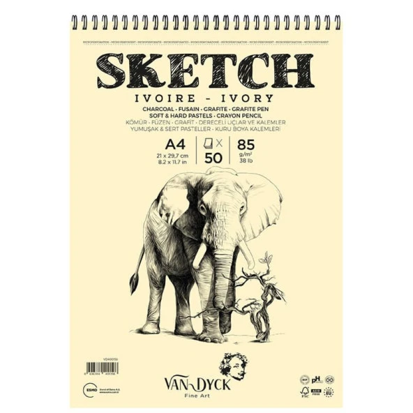 Van Dyck Sketch Ivory Eskiz Defteri 85 gr 50 yp A4 Üstten Spiralli ürün görseli 1