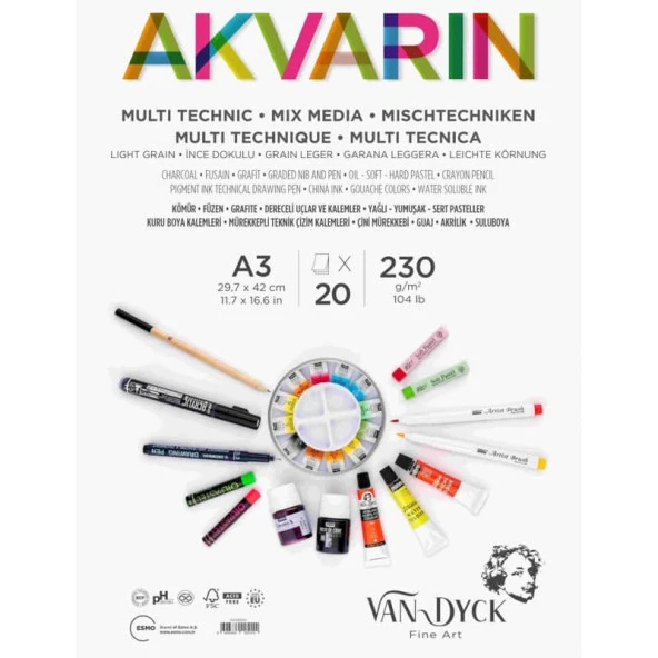 Van Dyck Akvarin Multi Purpose Sanatsal Blok 230 gr 20 yp A3 Spiralli ürün görseli 1