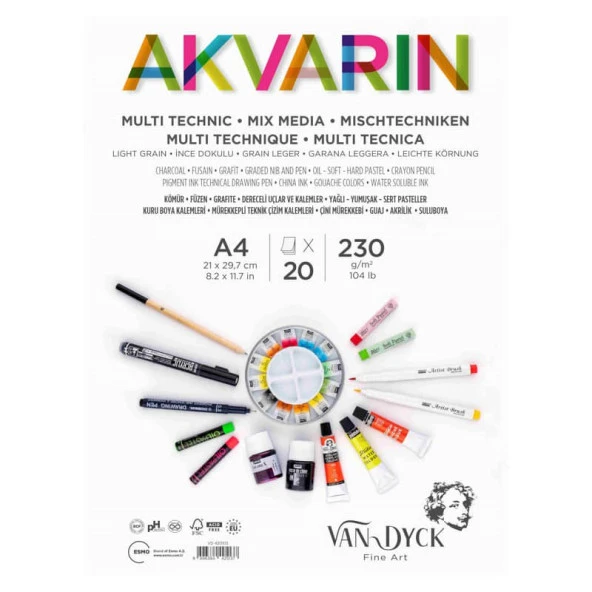 Van Dyck Akvarin Multi Purpose Sanatsal Blok 230 gr 20 yp A4 Spiralli ürün görseli 1