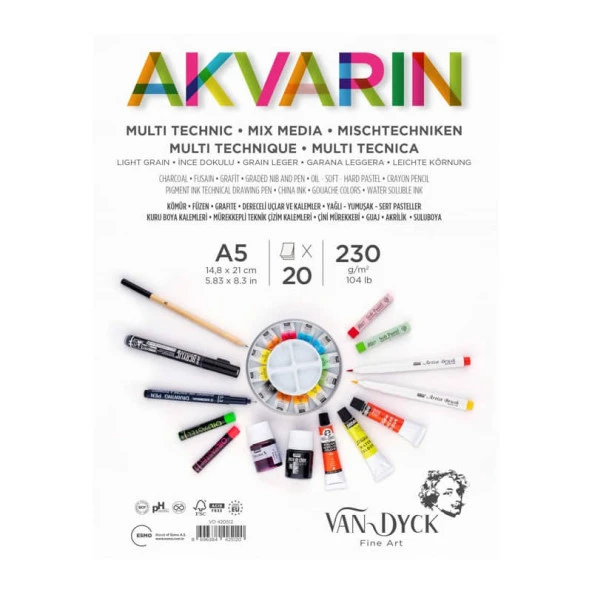 Van Dyck Akvarin Multi Purpose Sanatsal Blok 230 gr 20 yp A5 Spiralli ürün görseli 1