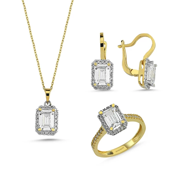 Altın Mini Set Baget Taşlı 3lü Takım ürün görseli 1