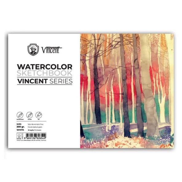 Vincent Watercolor Sketchbook White Suluboya Blok 300 gr 12,5x18 cm 10 Sayfa ürün görseli 1