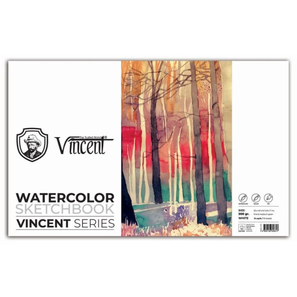 Vincent Watercolor Sketchbook White Suluboya Blok 300 gr 20x40 cm 10 Sayfa ürün görseli 1
