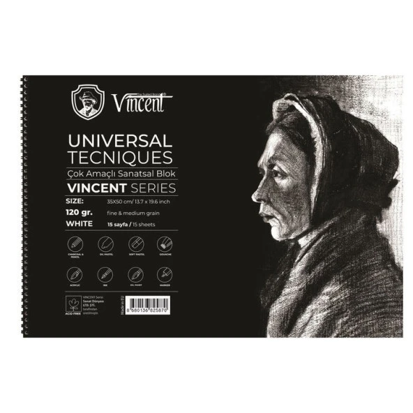 Vincent Universal Tecniques White Çok Amaçlı Sanatsal Blok 120 gr 35x50 cm 15 Sayfa ürün görseli 1