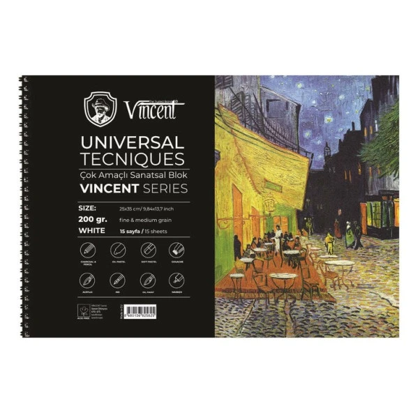 Vincent Universal Tecniques White Çok Amaçlı Sanatsal Blok 200 gr 25x35 cm 15 Sayfa ürün görseli 1