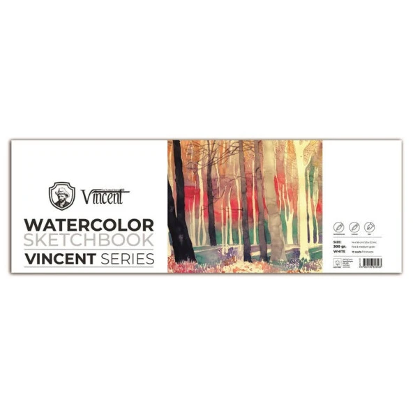 Vincent Watercolor Sketchbook White Suluboya Blok 300 gr 14x56 cm 10 Sayfa ürün görseli 1