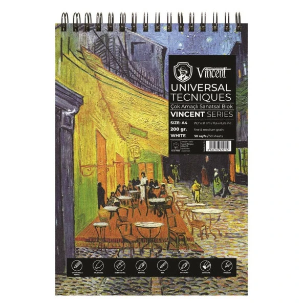 Vincent Universal Tecniques White Çok Amaçlı Sanatsal Blok 200 gr A4 50 Sayfa ürün görseli 1