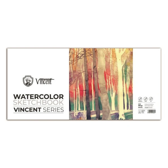 Vincent Watercolor Sketchbook White Suluboya Blok 300 gr 21x56 cm 10 Sayfa ürün görseli 1