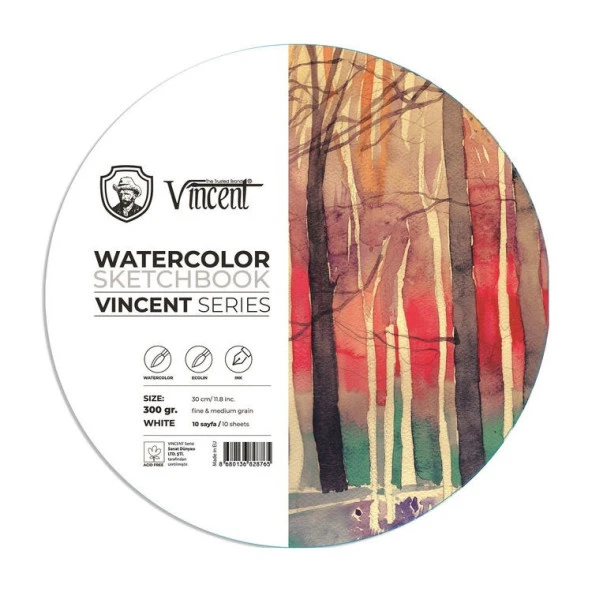 Vincent Watercolor Sketchbook White Daire Suluboya Blok 300 gr 30 cm 10 Sayfa ürün görseli 1