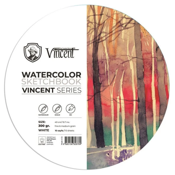 Vincent Watercolor Sketchbook White Daire Suluboya Blok 300 gr 40 cm 10 Sayfa ürün görseli 1