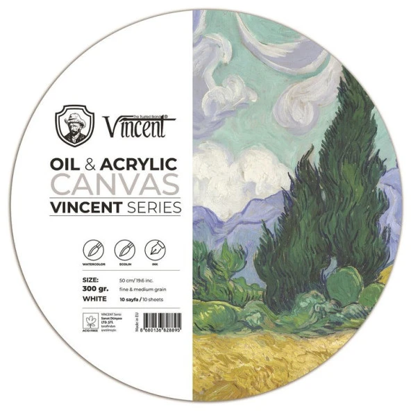 Vincent Oil & Acrylic Canvas White Daire Tuval Dokulu Blok 300 gr 50 cm 10 Sayfa ürün görseli 1