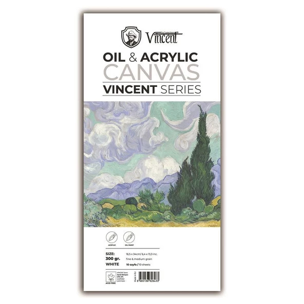Vincent Oil & Acrylic Canvas White Tuval Dokulu Blok 300 gr 16,5x34 cm 10 Sayfa ürün görseli 1