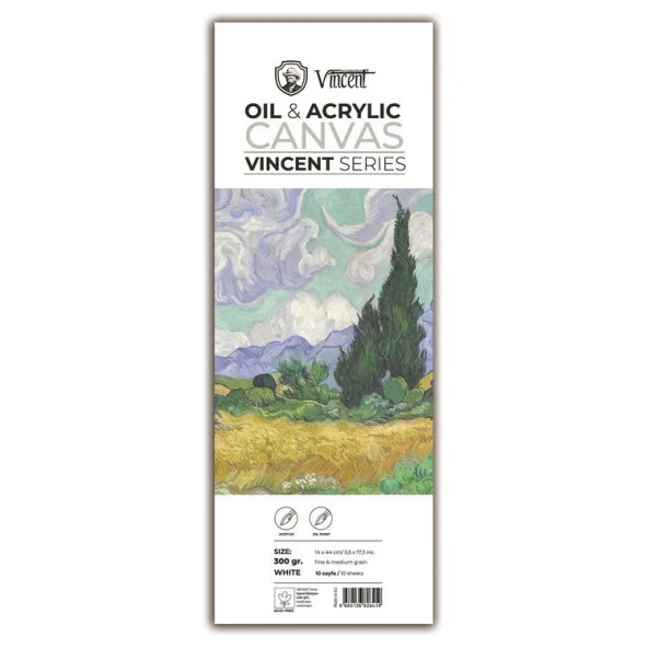 Vincent Oil & Acrylic Canvas White Tuval Dokulu Blok 300 gr 14x44 cm 10 Sayfa ürün görseli 1