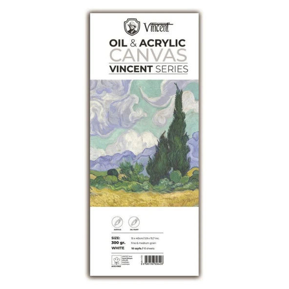Vincent Oil & Acrylic Canvas White Tuval Dokulu Blok 300 gr 15x40 cm 10 Sayfa ürün görseli 1