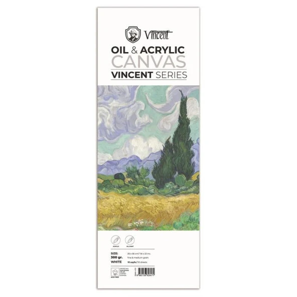 Vincent Oil & Acrylic Canvas White Tuval Dokulu Blok 300 gr 20x56 cm 10 Sayfa ürün görseli 1