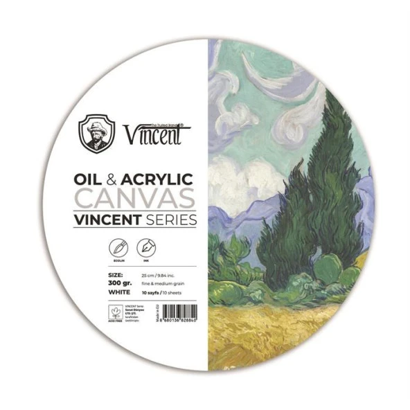 Vincent Oil & Acrylic Canvas White Daire Tuval Dokulu Blok 300 gr 25 cm 10 Sayfa ürün görseli 1