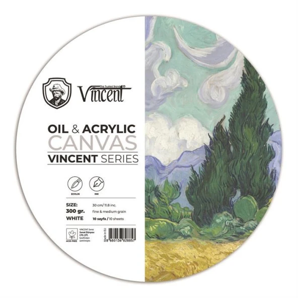 Vincent Oil & Acrylic Canvas White Daire Tuval Dokulu Blok 300 gr 30 cm 10 Sayfa ürün görseli 1