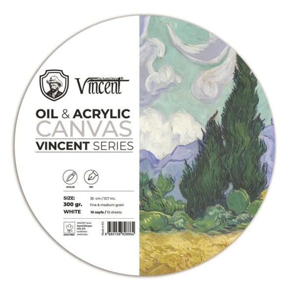 Vincent Oil & Acrylic Canvas White Daire Tuval Dokulu Blok 300 gr 35 cm 10 Sayfa ürün görseli 1