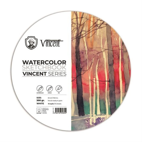 Vincent Watercolor Sketchbook White Daire Suluboya Blok 300 gr 50 cm 10 Sayfa ürün görseli 1