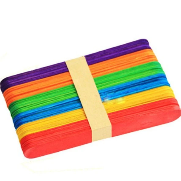 Ahşap Dil Basma Çubuğu (Abeslang) RENKLİ 50li Paket (150x18 mm) ürün görseli 1