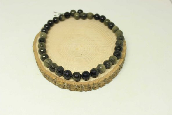 Golden & Siyah Obsidyen Taşı YARIM Dizi 11-12.5mm Aralığındadır (18cm uzunluğundadır) ürün görseli 1