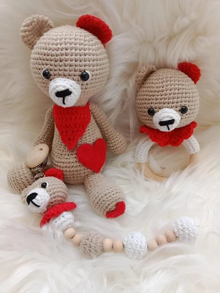 Sevimli Ayıcık Yeni Doğan Seti Amigurumi Organik Oyuncak ürün görseli 1