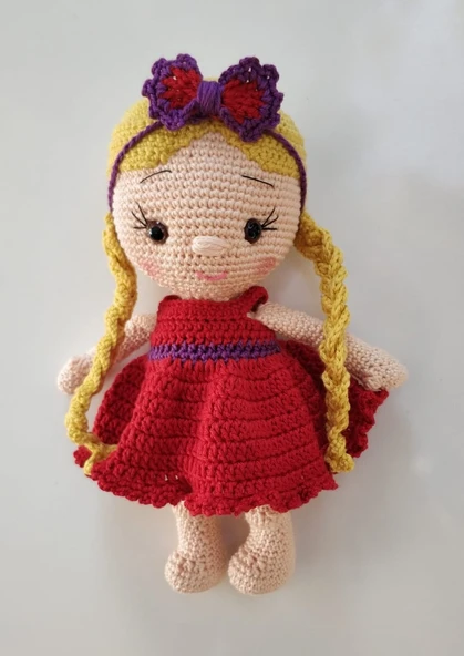 Sarı Örgülü Kız Bebek Amigurumi Organik Oyuncak ürün görseli 1