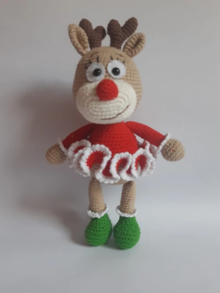 Şaşkın Yılbaşı Geyiği Amigurumi Organik Oyuncak ürün görseli 1