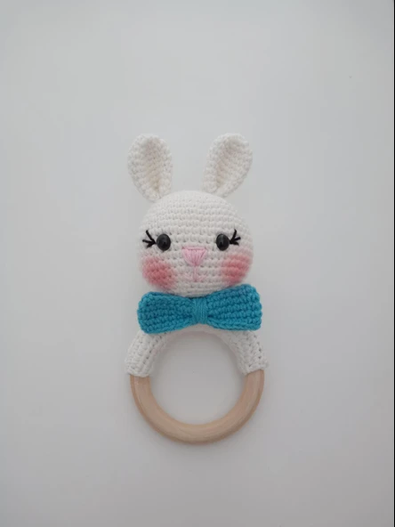 Şeker Tavşan Çıngırak Amigurumi Organik Oyuncak ürün görseli 1