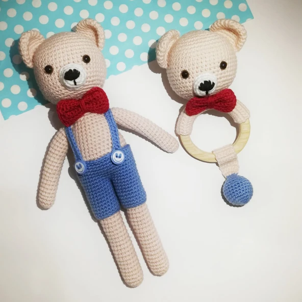 Ayıcık Zuzu ve Çıngırak Takımı Amigurumi Organik Oyuncak ürün görseli 1