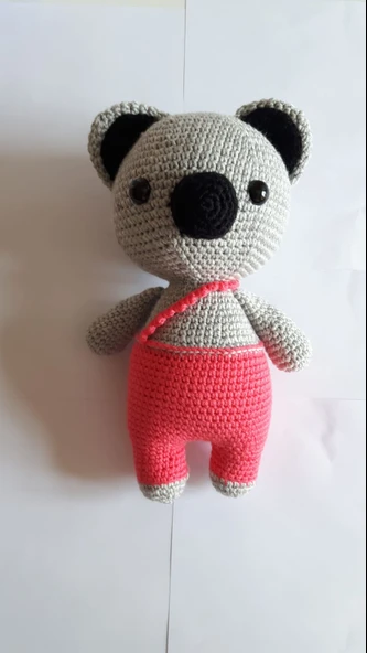 Pembe Tulumlu Şeker Koala Amigurumi Organik Oyuncak ürün görseli 1