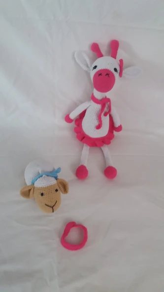 Süslü Zürafa ve Kuzu Takım Amigurumi Organik Oyuncak ürün görseli 1