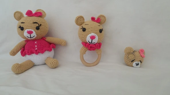 Ayıcık Bobi Uyku Arkadaşı Çıngırak ve Anahtarlık Amigurumi Organi ürün görseli 1