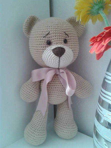 Kurdeleli Ayıcık Amigurumi Organik Oyuncak ürün görseli 1