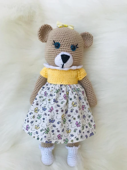 Amour Elbiseli Sevimli Ayıcık Amigurumi Organik Oyuncak ürün görseli 1