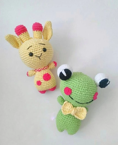 Minik Kurbağa ve Minik Zürafa Amigurumi Organik Oyuncak ürün görseli 1